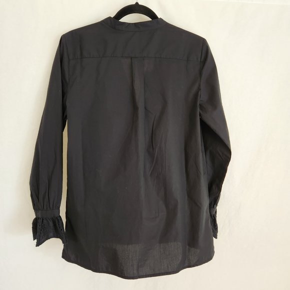 J. Crew  Black Shirt Top 100% Cotton V-neck Long Sleeve with Ruffles Size XS. - Picture 2 of 15